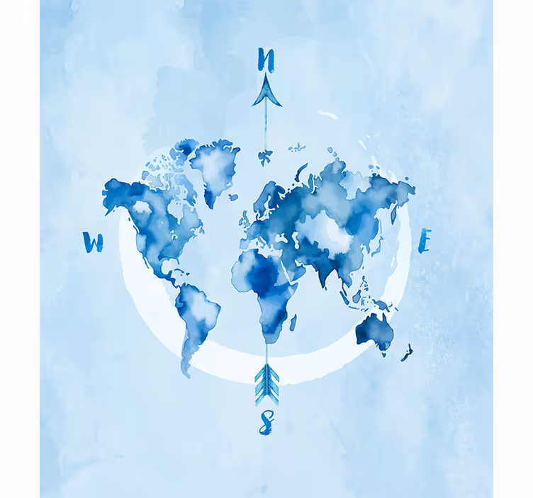Watercolour blue planisphere World map roller blind - TenStickers