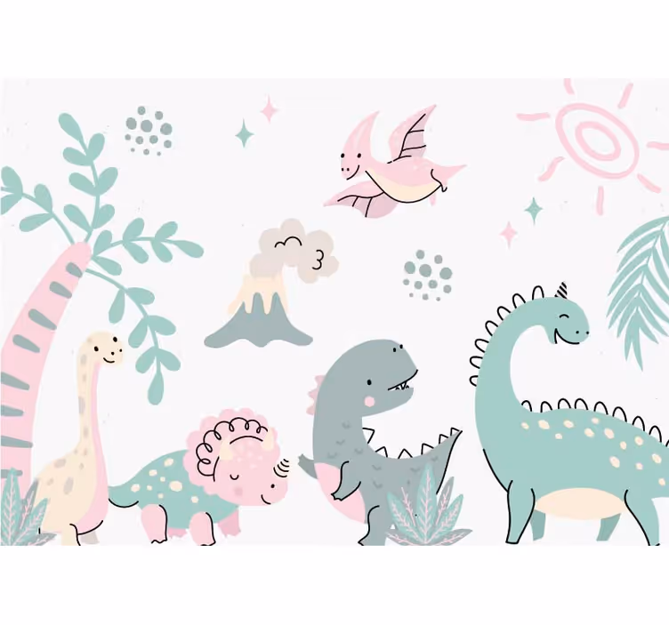 Pastel dinosaurs  wall mural nursery - TenStickers