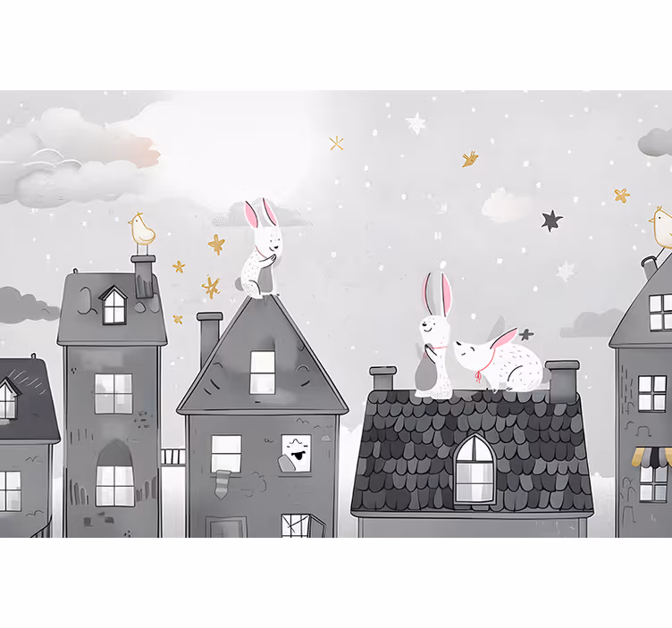 Bunnies at night wall mural nursery - TenStickers