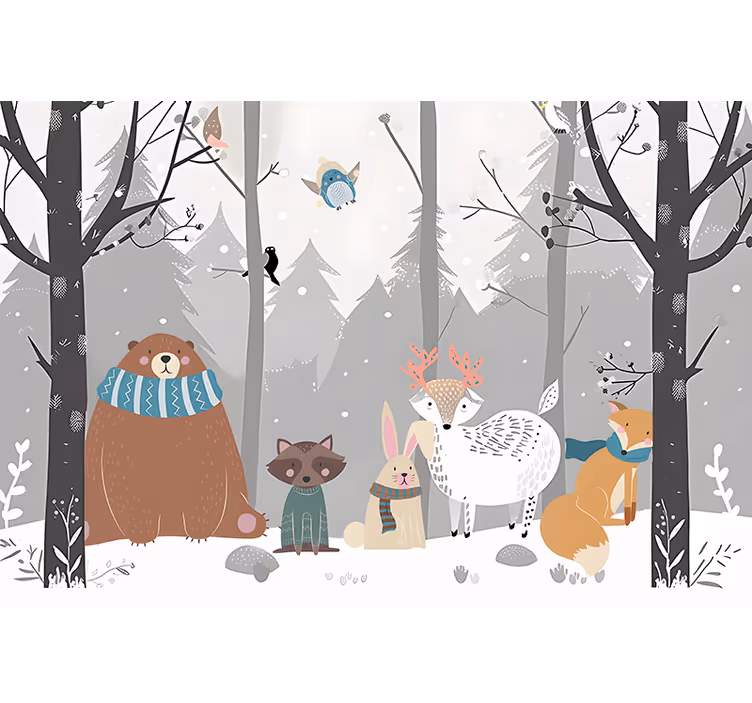 forest animals cartoon wall mural nursery - TenStickers