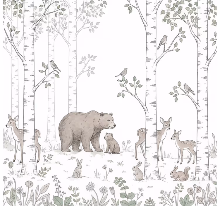 Forest wall mural playful woodland illustration - TenStickers