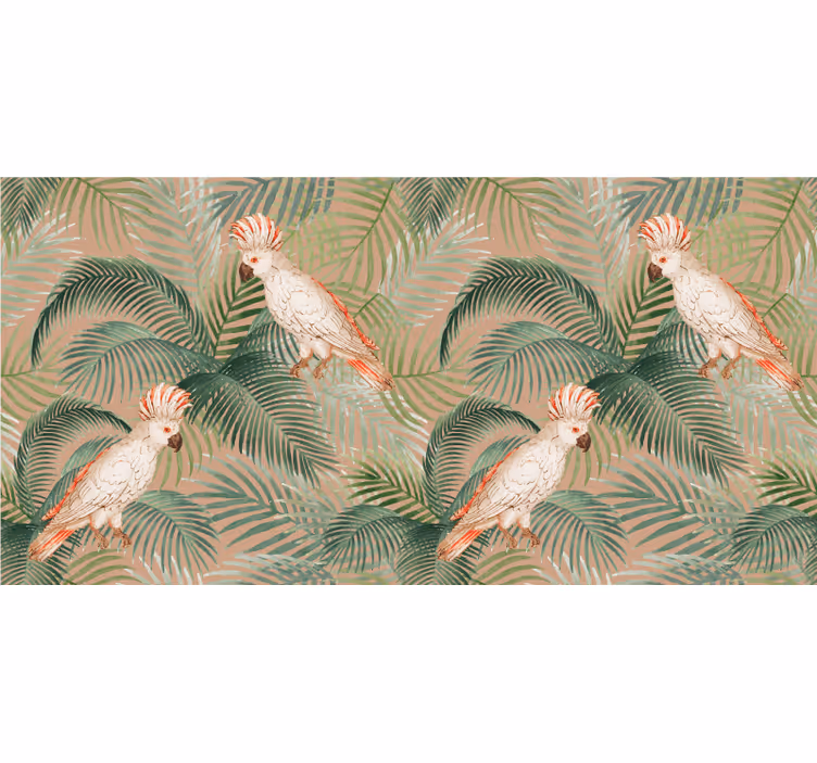 Wall mural jungle with white parrots on beige palms - TenStickers