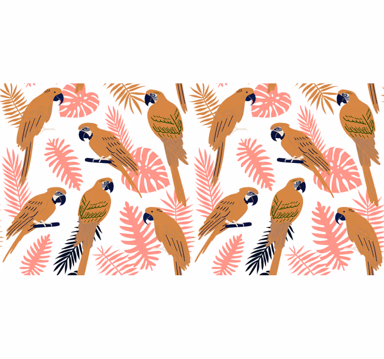Wall mural jungle orange parrots with pink flowers - TenStickers