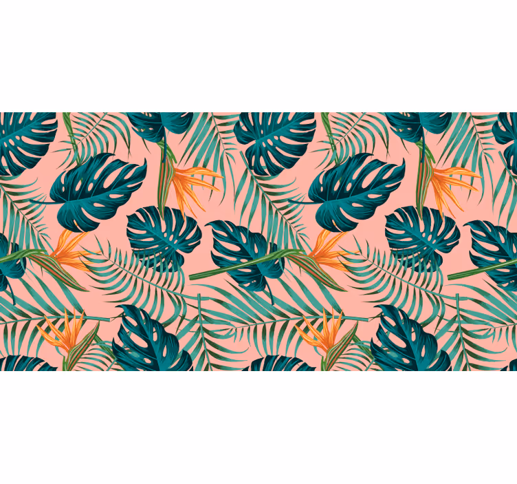 Watercolor green and pink tropical wall mural jungle - TenStickers