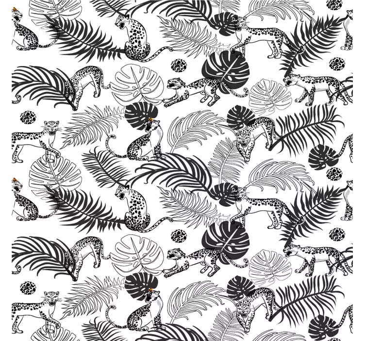 Wall mural jungle black and white leopard pattern - TenStickers