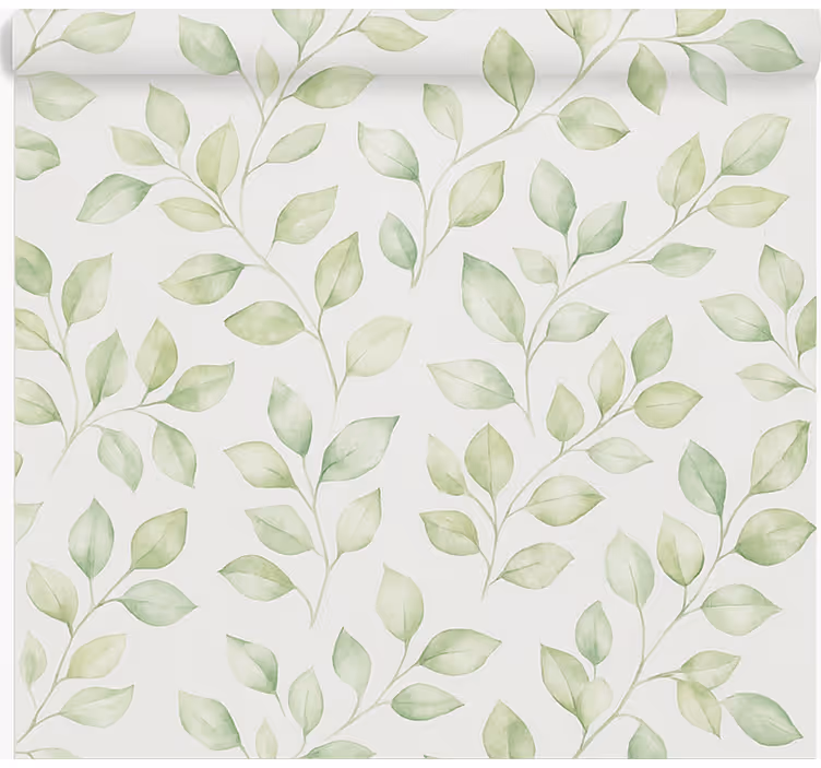 Wall mural bathroom white background with leaves - TenStickers