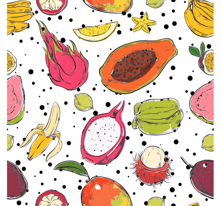 Kitchen wall mural featuring vibrant exotic fruits - TenStickers