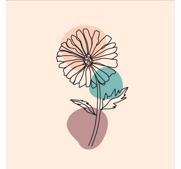 Wall mural beige daisy flower nature line art - TenStickers
