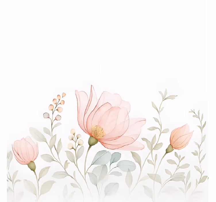 White wall mural abstract translucent florals - TenStickers