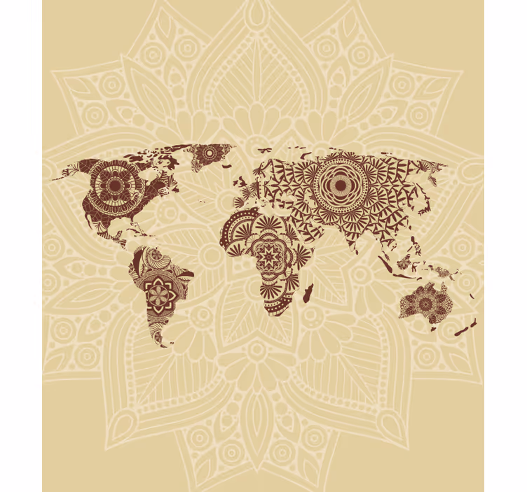 Wall mural beige world map mandala design - TenStickers