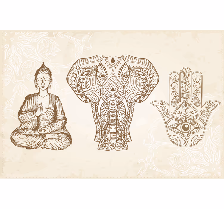Wall mural beige buddha hamsa hand symbol - TenStickers