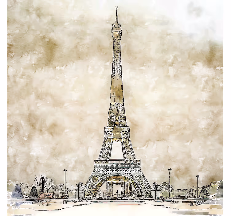 Wall mural beige watercolor eiffel tower art - TenStickers