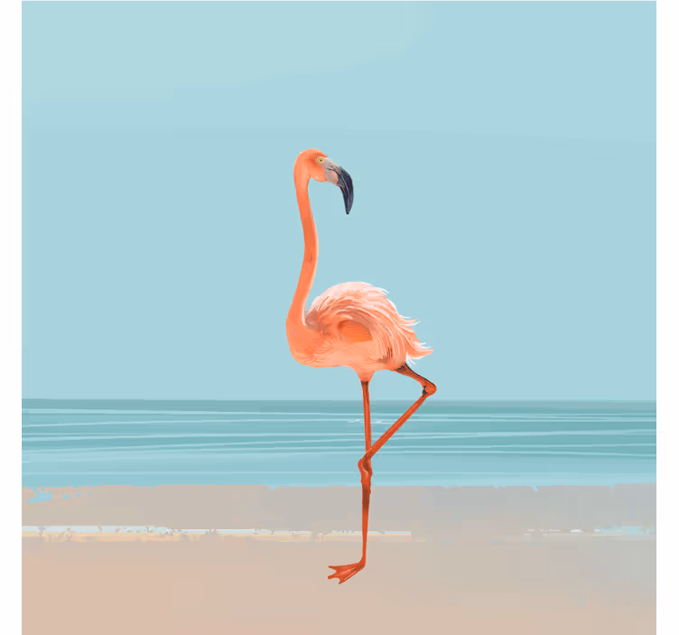 Wall mural blue flamingo artwork on sand - TenStickers