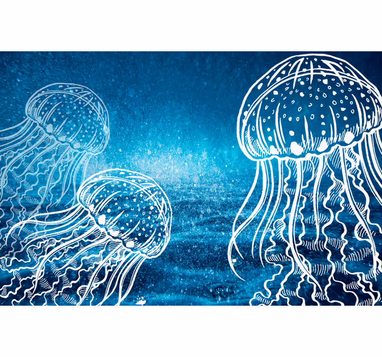 Wall mural blue jellyfish sea creatures - TenStickers
