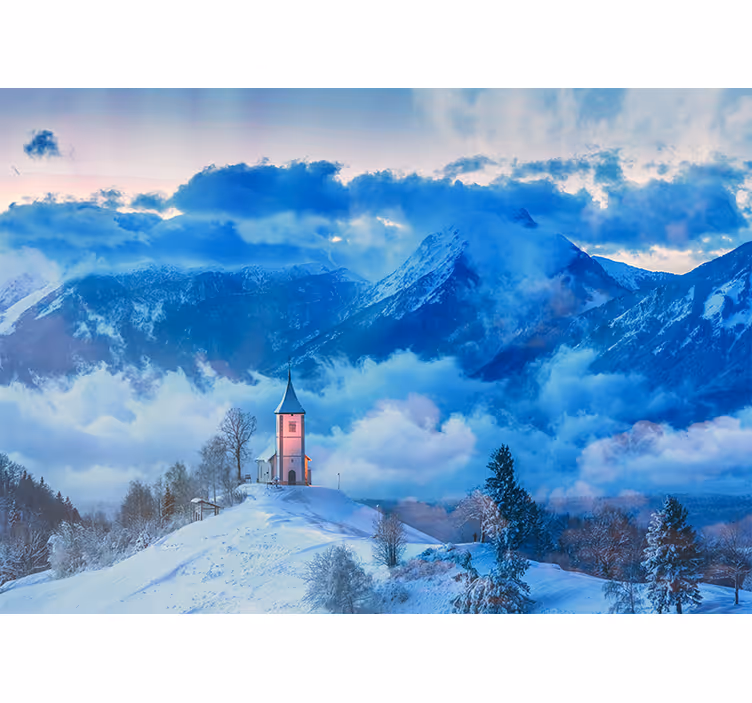 Wall mural blue snowy mountains and fog - TenStickers