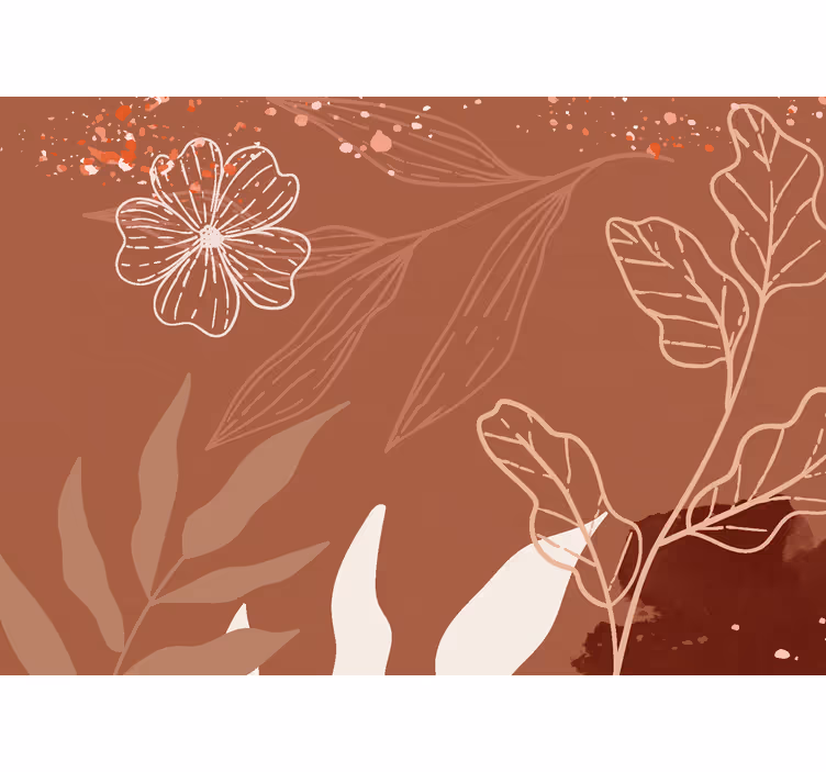 Terracotta wall mural with minimalistic leaves design - TenStickers