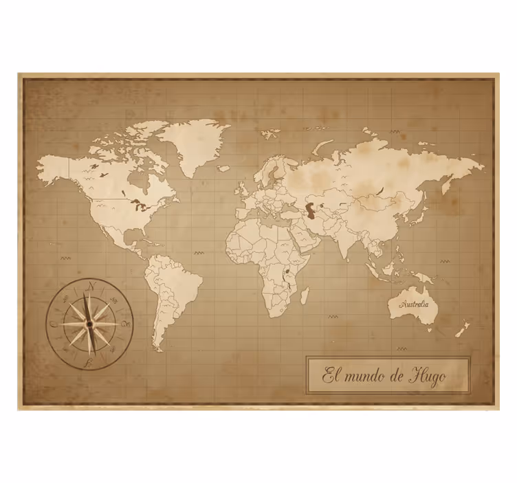 Wall mural brown vintage world map with name - TenStickers