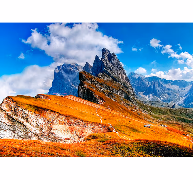 Wall mural entrance in scenic hill colors - TenStickers