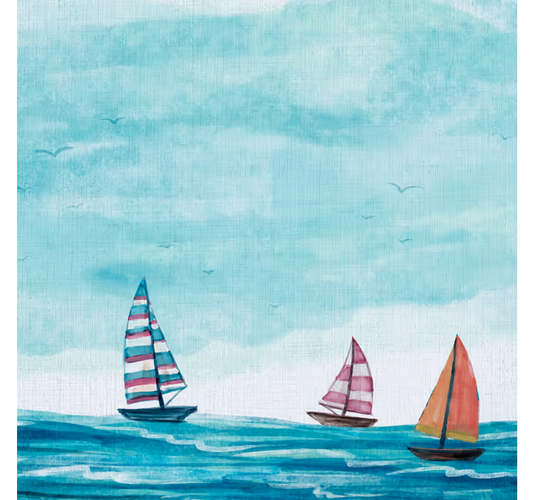 Wall mural blue sailboats in blue tones - TenStickers