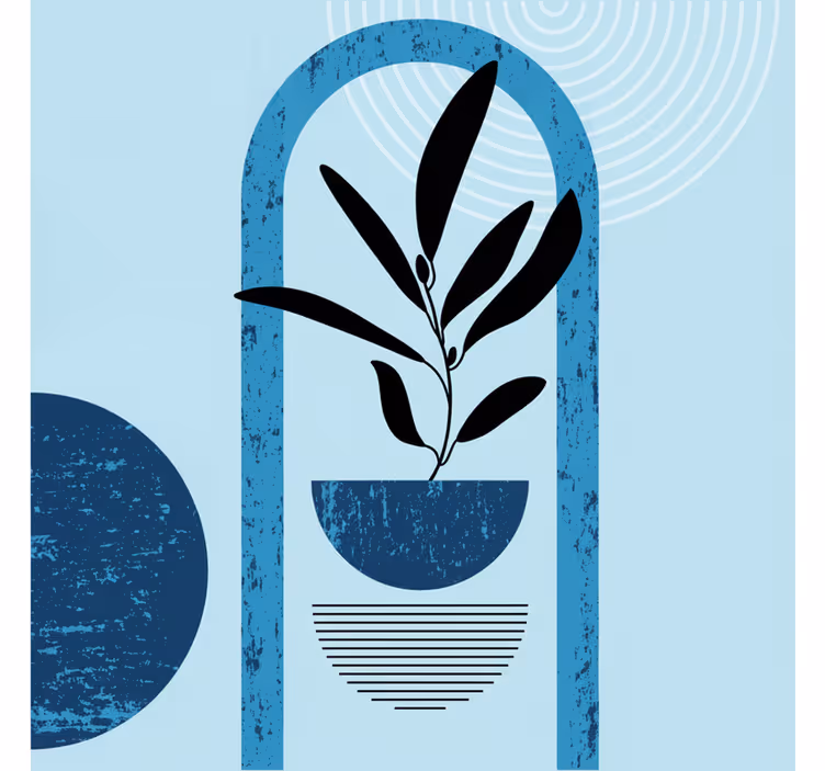 Wall mural blue abstract shapes in trendy minimal style - TenStickers