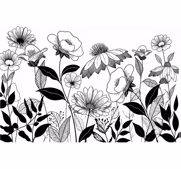 Other flowers wall mural in black and white - TenStickers