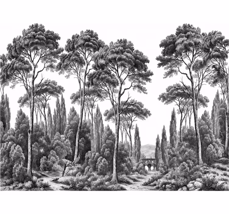 Nature wall mural in monochrome - TenStickers