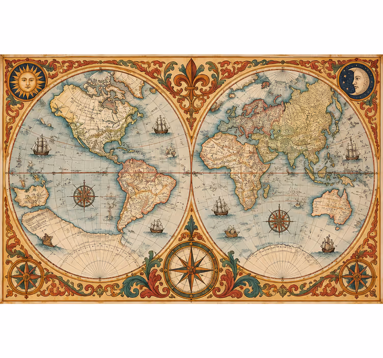 Vintage wall mural world map - TenStickers