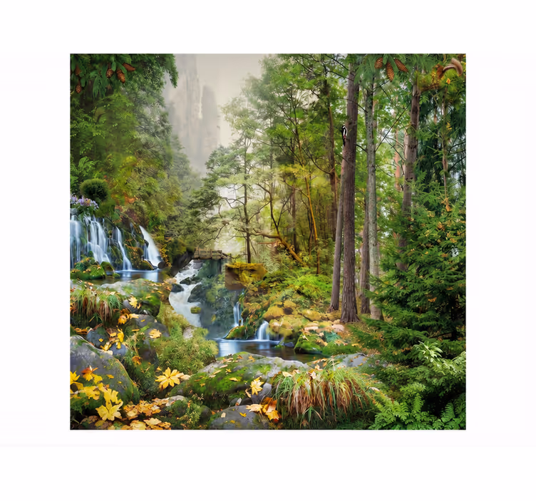 Nature wall mural waterfall forest lake - TenStickers