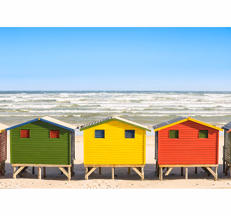Beach huts sea wall mural - TenStickers