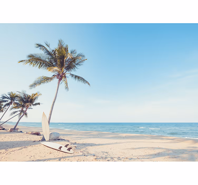 Tropical beach with palm tree sea wall mural - TenStickers