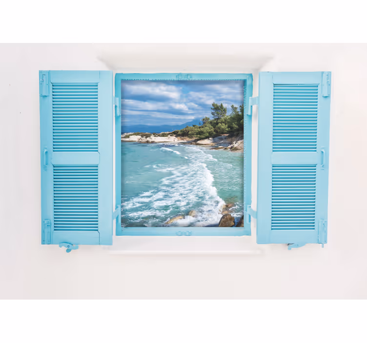 Window with sea view under the sea mural - TenStickers