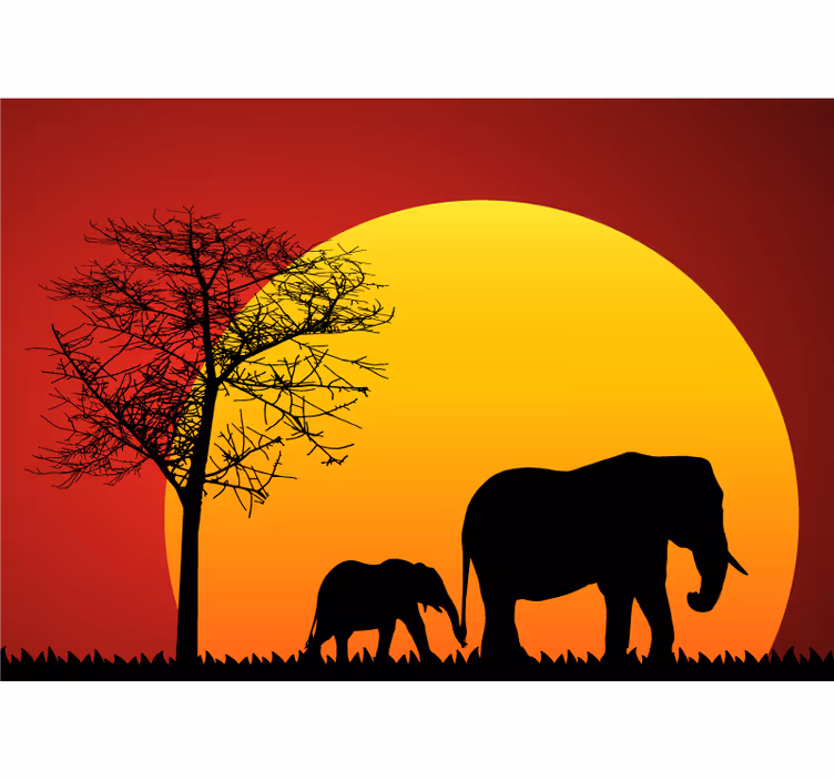 Elephants during Dusk wall mural animals - TenStickers