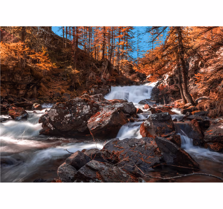 Autumn Stream Flow mountain wall mural - TenStickers