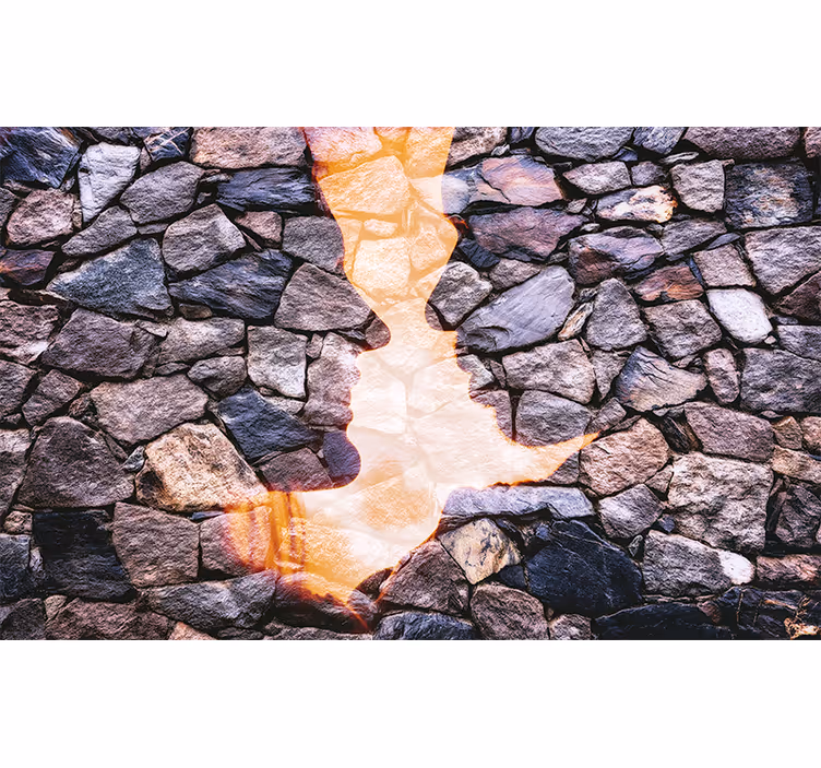 Abstract mural wallpaper silhouetted stone faces - TenStickers