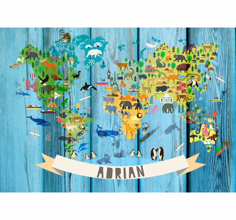 Wall mural world map interactive animal map - TenStickers