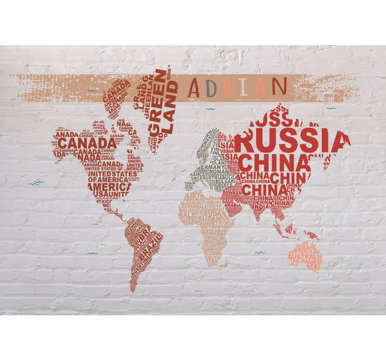 Global Map Labels wall mural world map - TenStickers