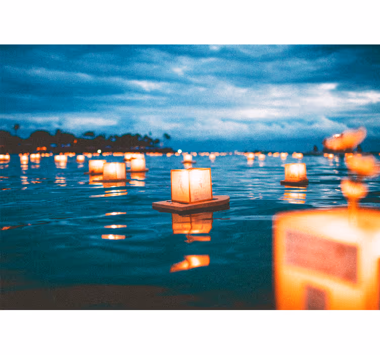 Floating Lanterns Night nature wall mural - TenStickers