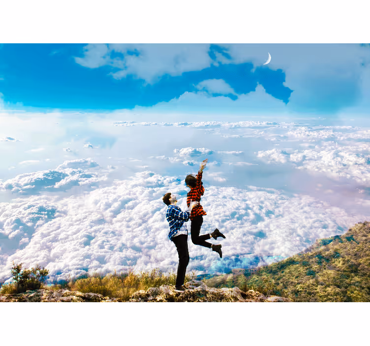 Joyful Embrace Above Clouds love wall mural - TenStickers