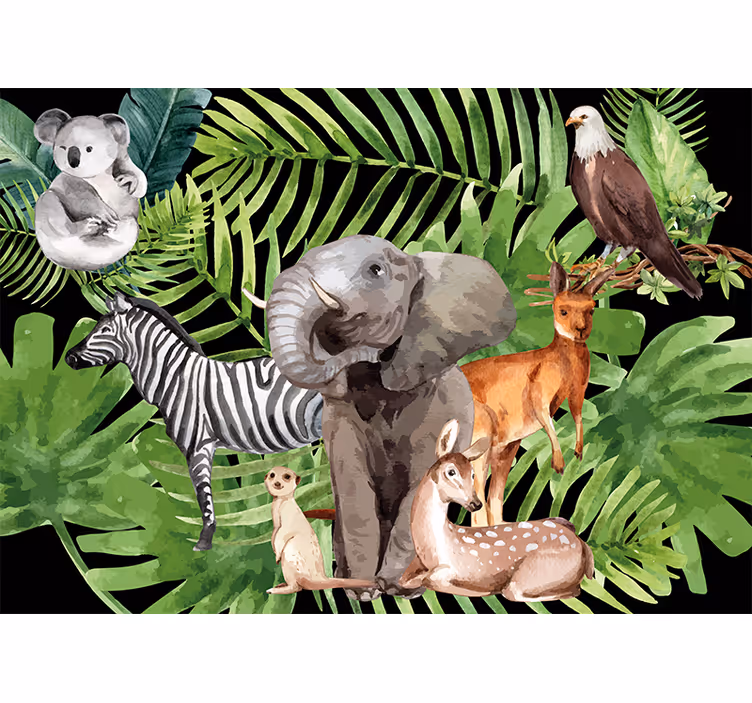 Childrens bedroom wall mural elephant and friends - TenStickers