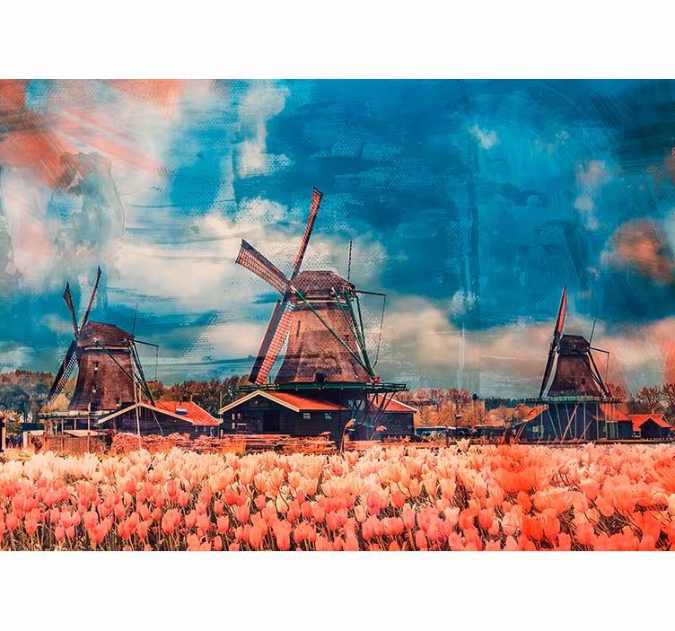 Tulip Fields and Windmills wall mural city - TenStickers
