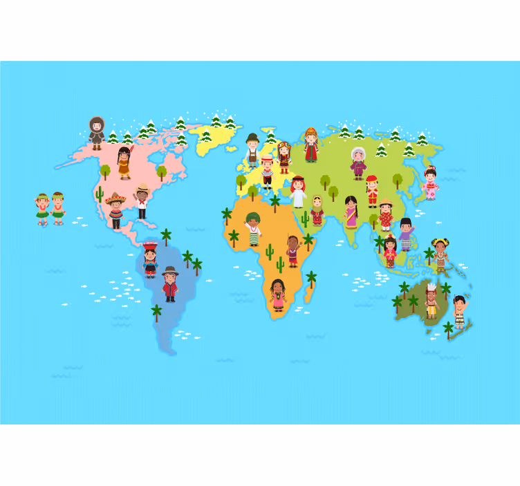 Cultural Map Characters wall mural world map - TenStickers