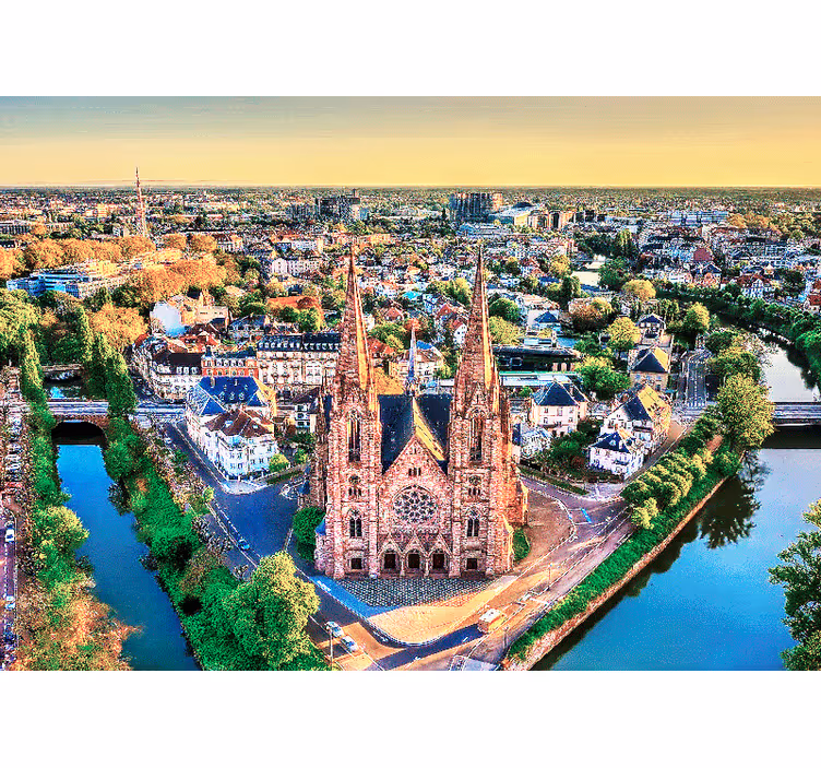 Aerial View Cathedral wall mural city - TenStickers
