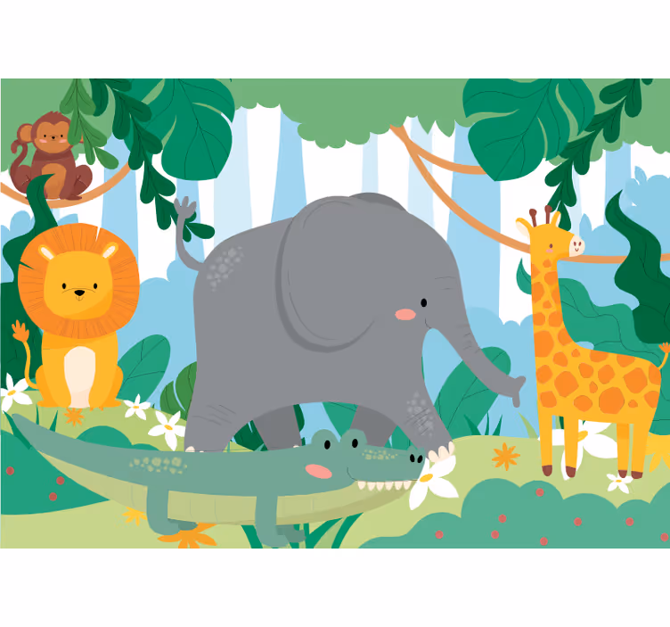 Wall mural animals friendly jungle creatures - TenStickers
