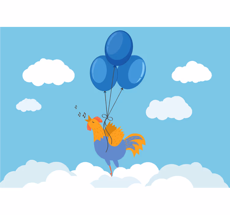 Childrens bedroom wall mural singing rooster balloons - TenStickers