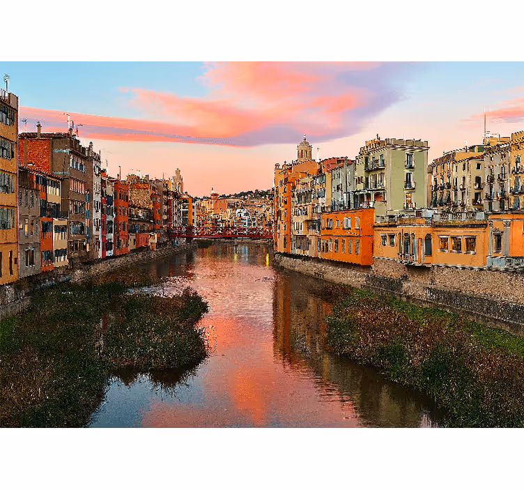 Wall mural city girona river sunset - TenStickers