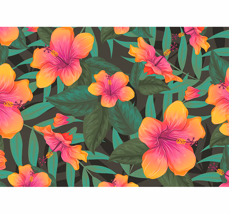 Vibrant hibiscus blooms flowers wall mural - TenStickers