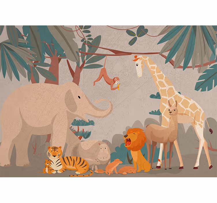 Safari Animal Gathering wall mural animals - TenStickers