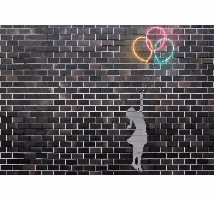 Urban art wall mural girl reaching balloons - TenStickers