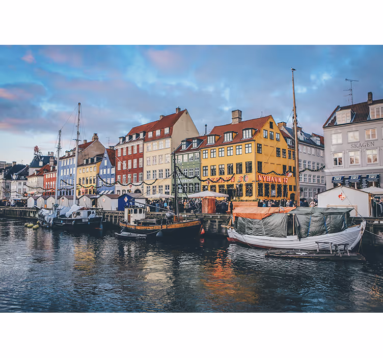 Wall mural city vibrant lakeside cottages - TenStickers