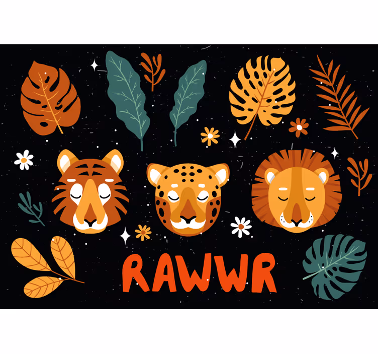 Childrens bedroom wall mural playful jungle animals - TenStickers